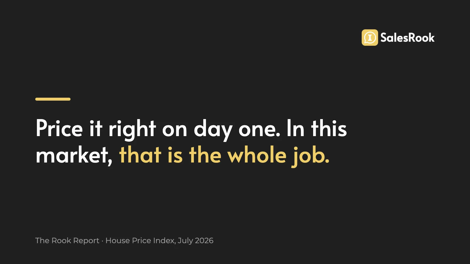 Rook Report thesis card: price it right on day one, in this market that is the whole job.